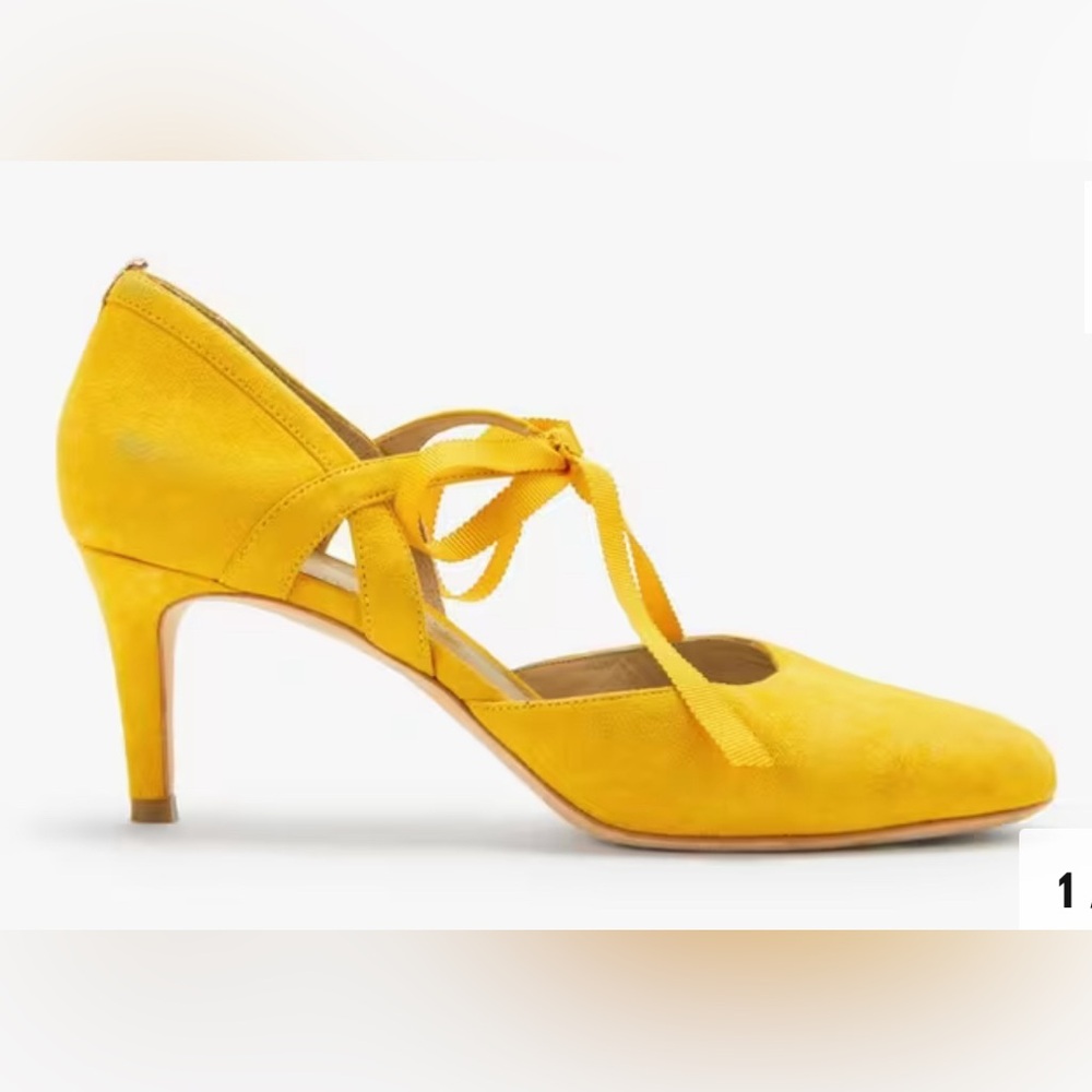 Boden Yellow Suede Tie-Strap Heels